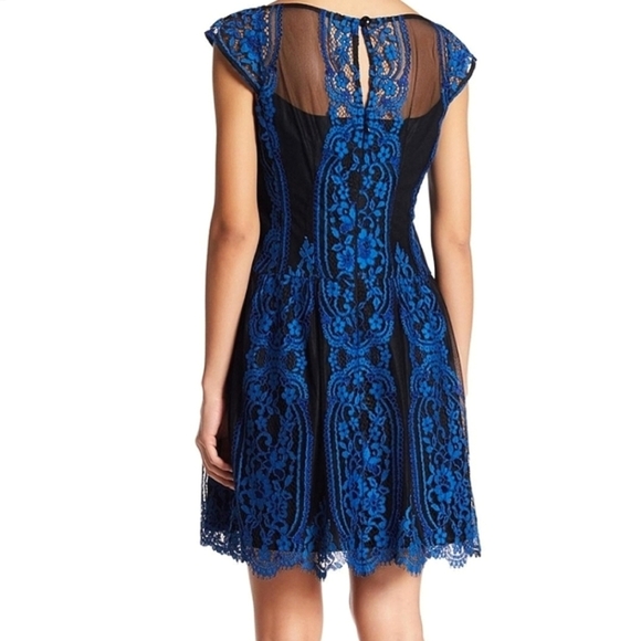 Nanette Lepore | Dresses | Nanette Lepore Picasso Moon Blue Lace Dress Cap  Sleeve | Poshmark